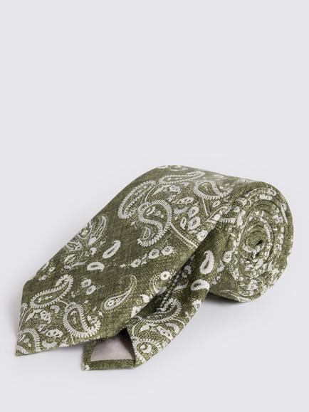 Moss Italian Silk Paisley Tie, Dark Green