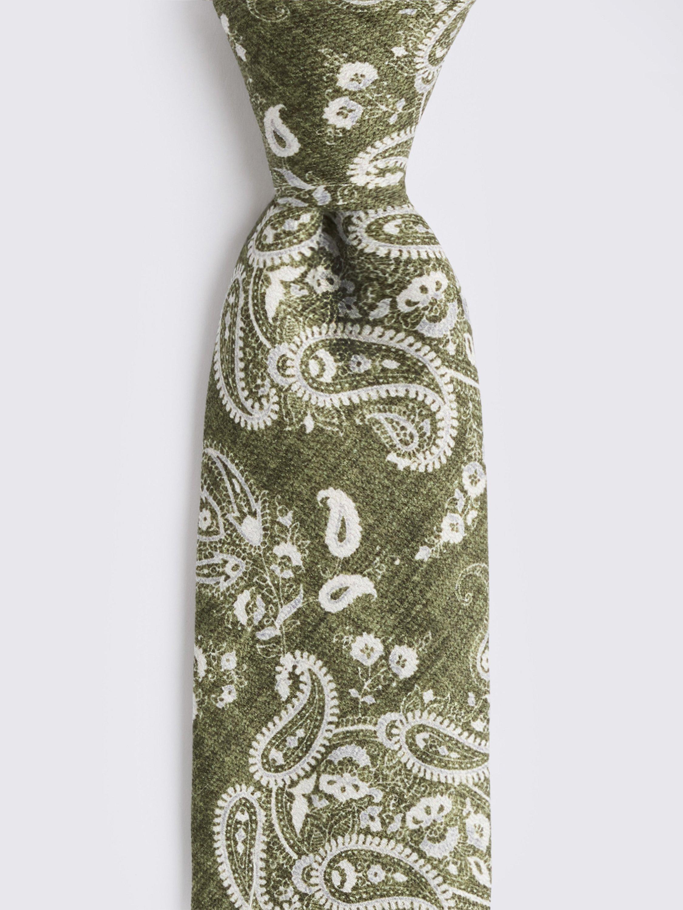 Product image 2 of 2, which shows Moss Silk Paisley Tie, Dark Green