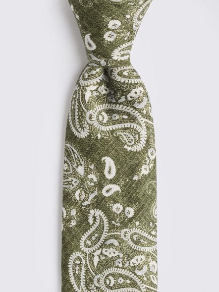 Moss Italian Silk Paisley Tie - view 2, Dark Green