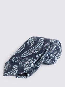 Moss Italian Silk Paisley Tie, Navy/Bright Blue