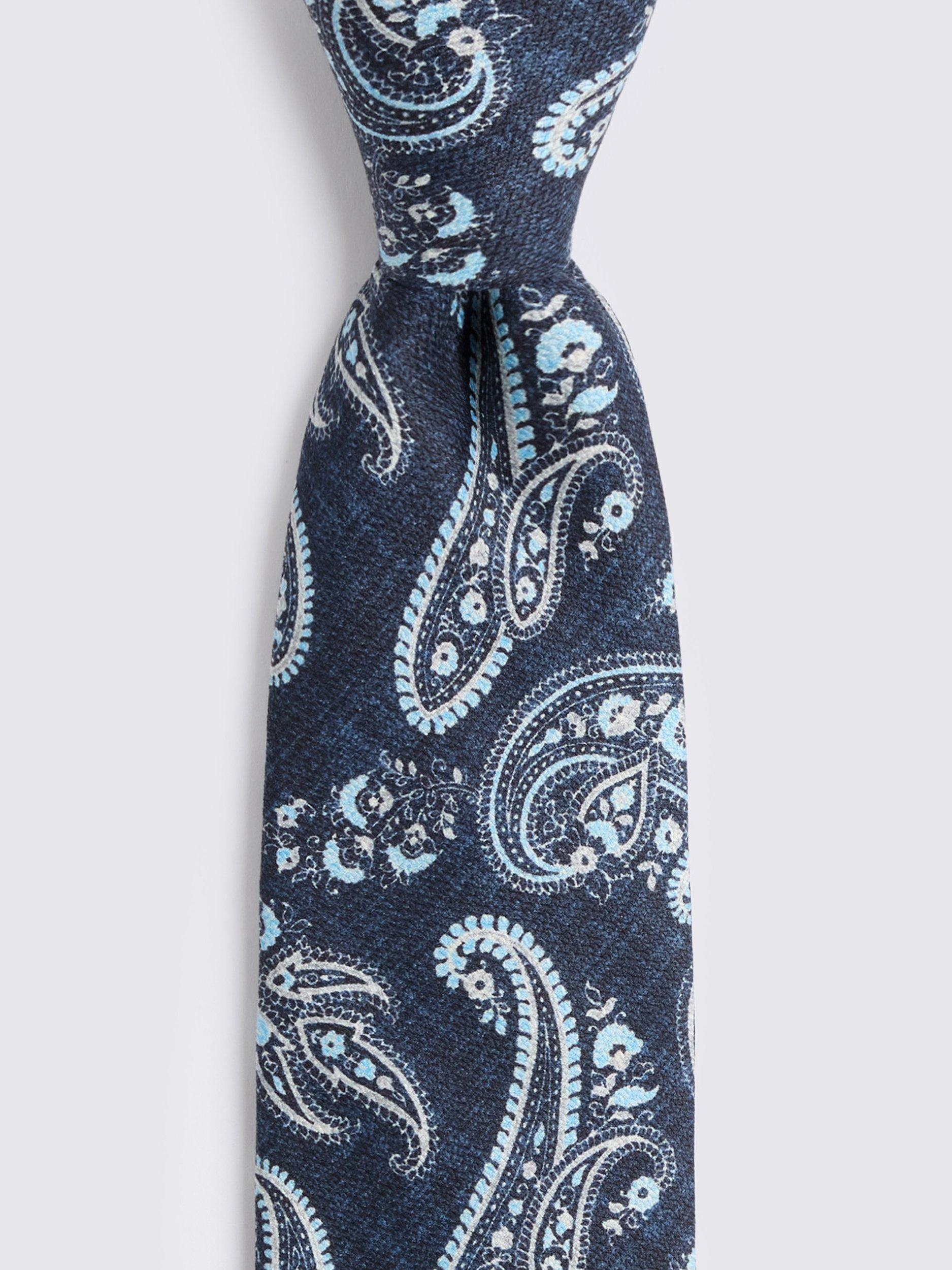 Product image 2 of 2, which shows Moss Silk Paisley Tie, Navy/Bright Blue