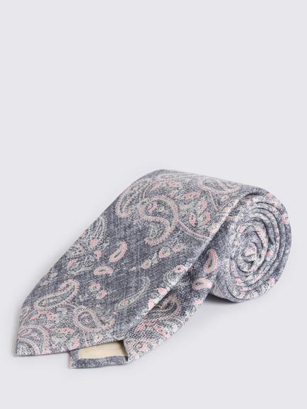 Moss Italian Silk Paisley Tie, Mid Blue/Pink