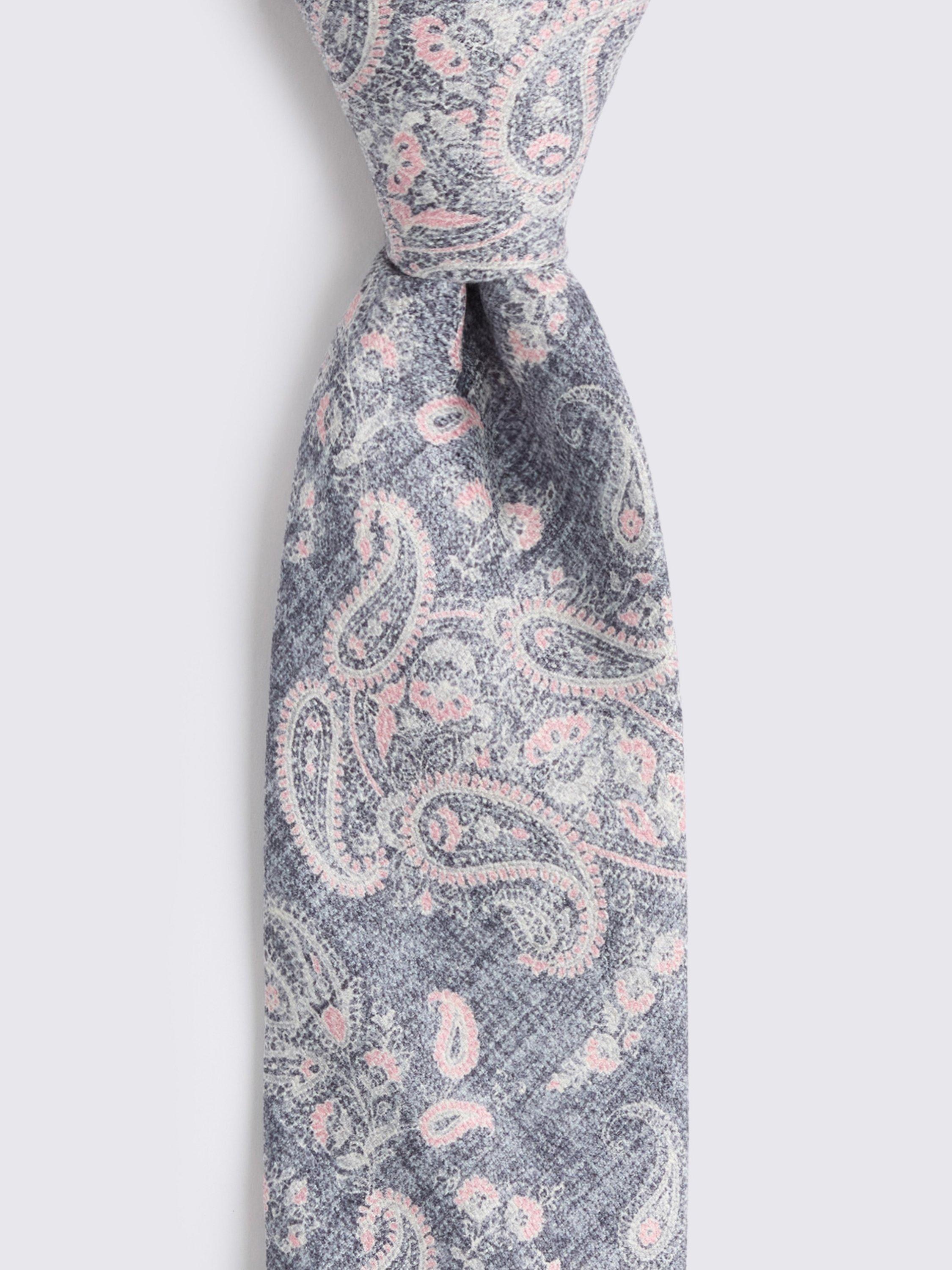 Product image 2 of 2, which shows Moss Silk Paisley Tie, Mid Blue/Pink