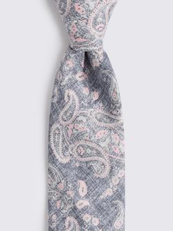 Moss Italian Silk Paisley Tie - view 2, Mid Blue/Pink