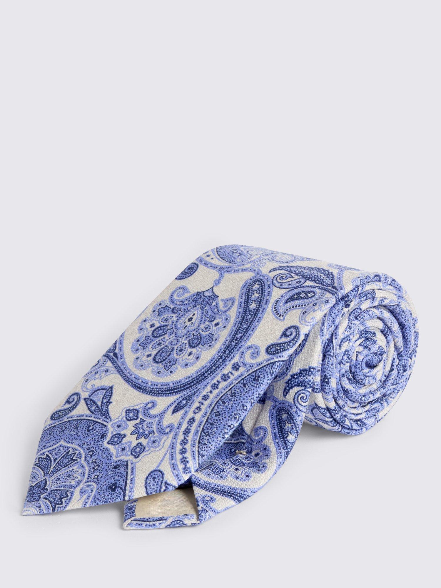 Product image 1 of 2, which shows Moss Silk Paisley Tie, White/Bright Blue