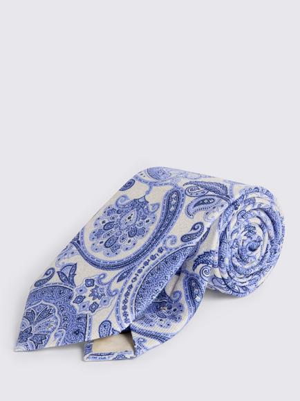 Moss Italian Silk Paisley Tie, White/Bright Blue