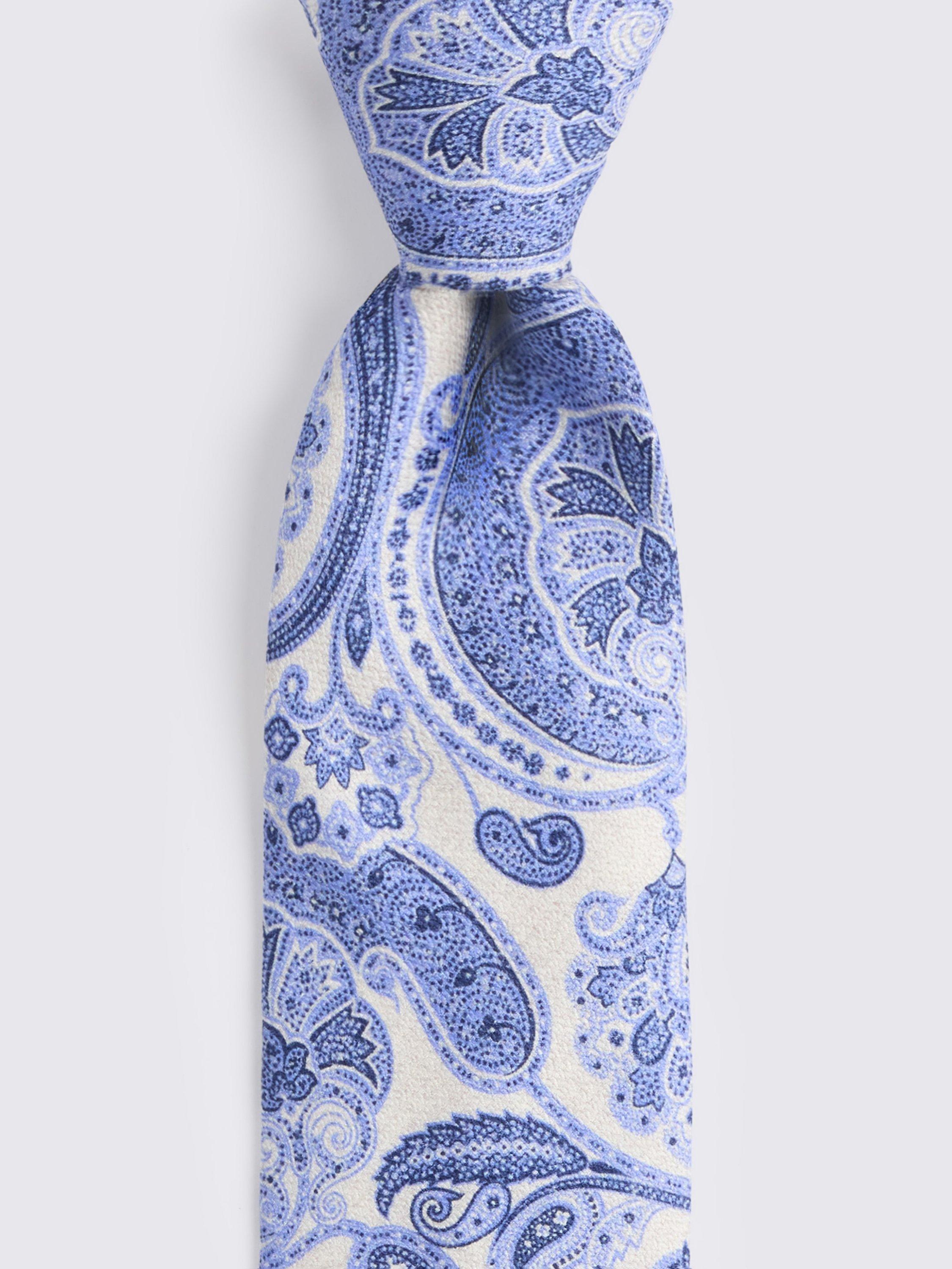 Product image 2 of 2, which shows Moss Silk Paisley Tie, White/Bright Blue