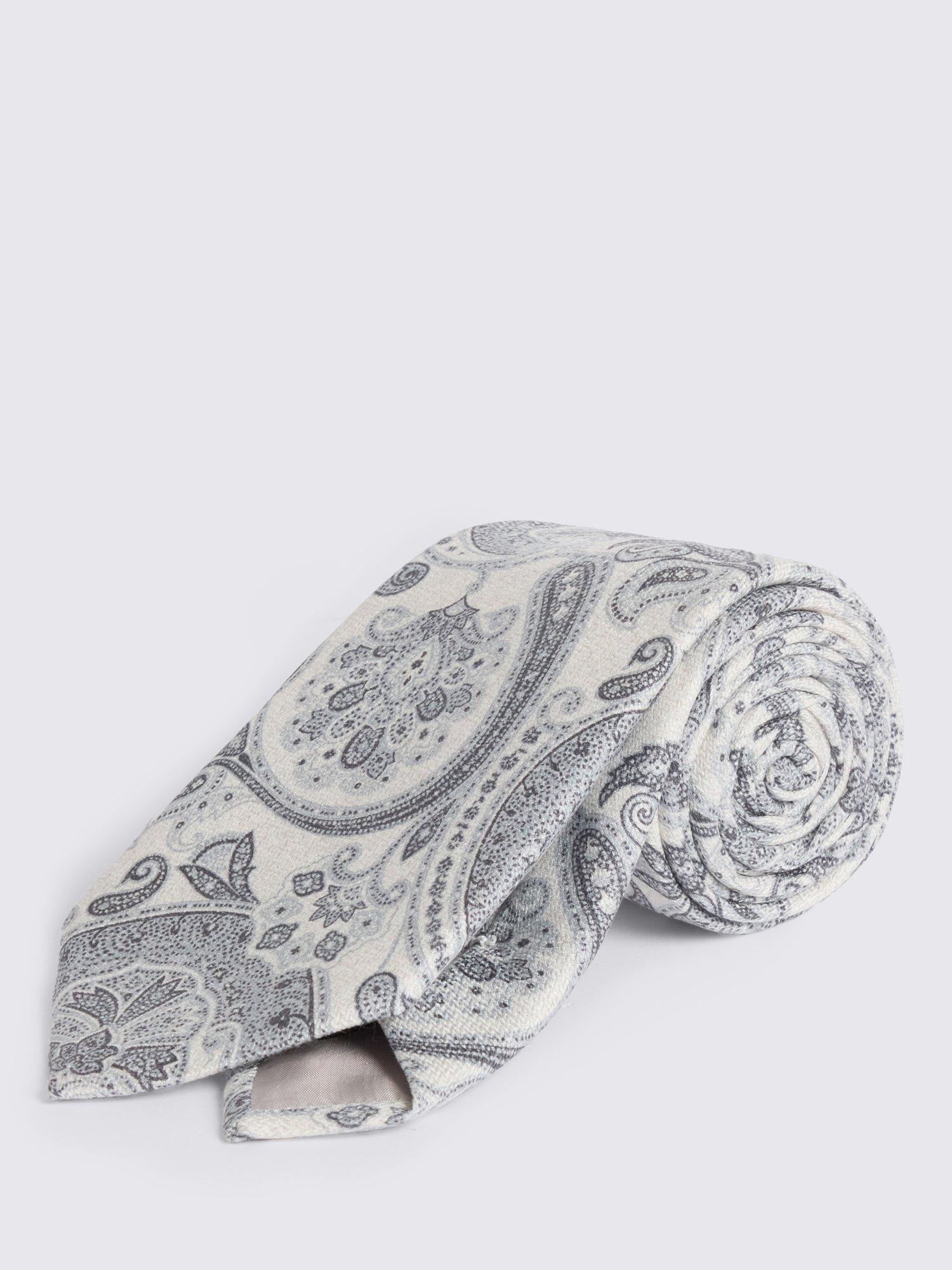 Product image 1 of 2, which shows Moss Silk Paisley Tie, White/Grey