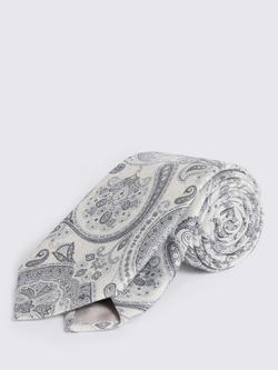 Moss Italian Silk Paisley Tie, White/Grey