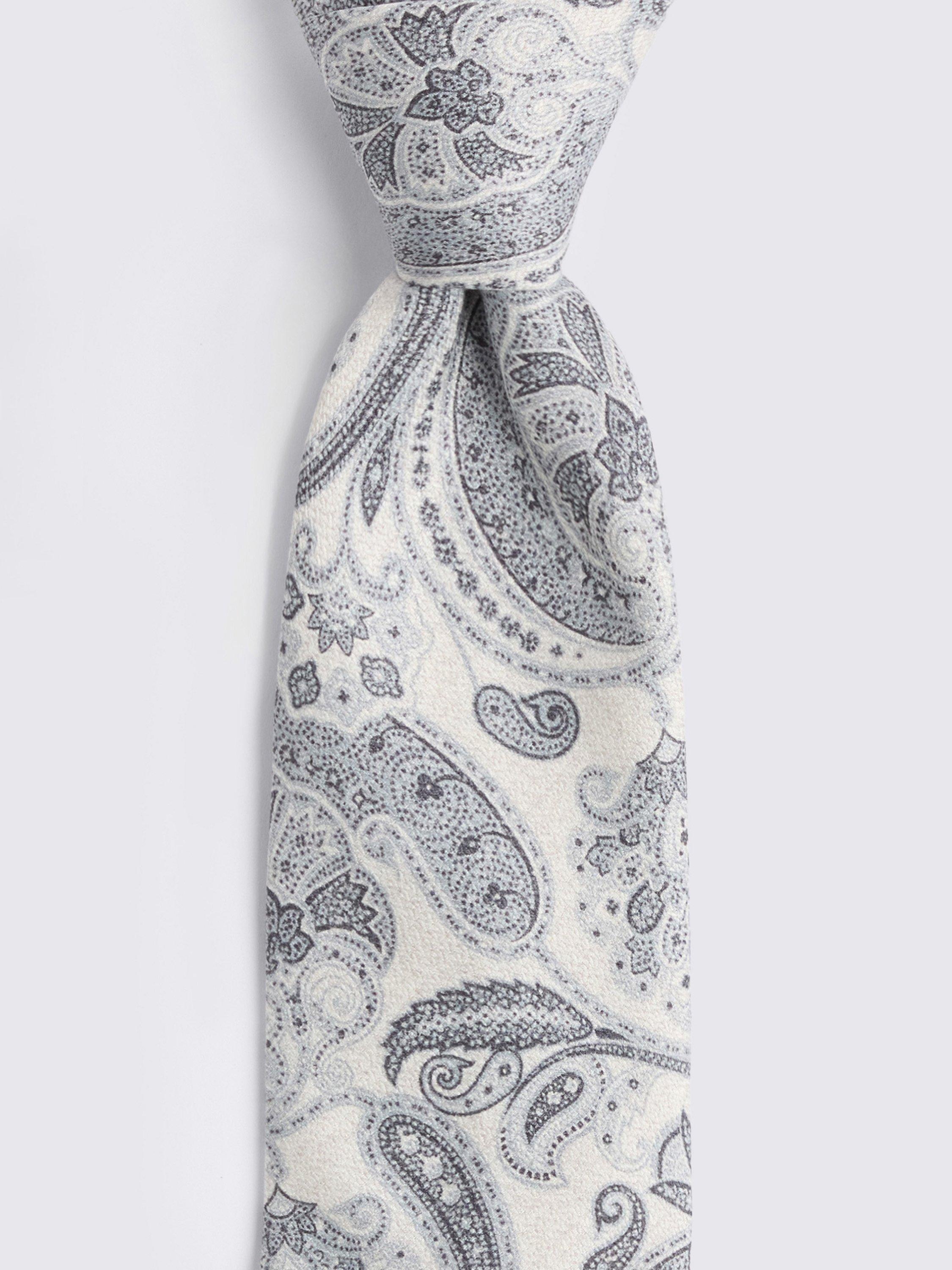 Product image 2 of 2, which shows Moss Silk Paisley Tie, White/Grey