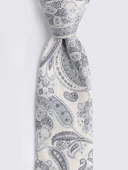 Moss Italian Silk Paisley Tie - view 2, White/Grey