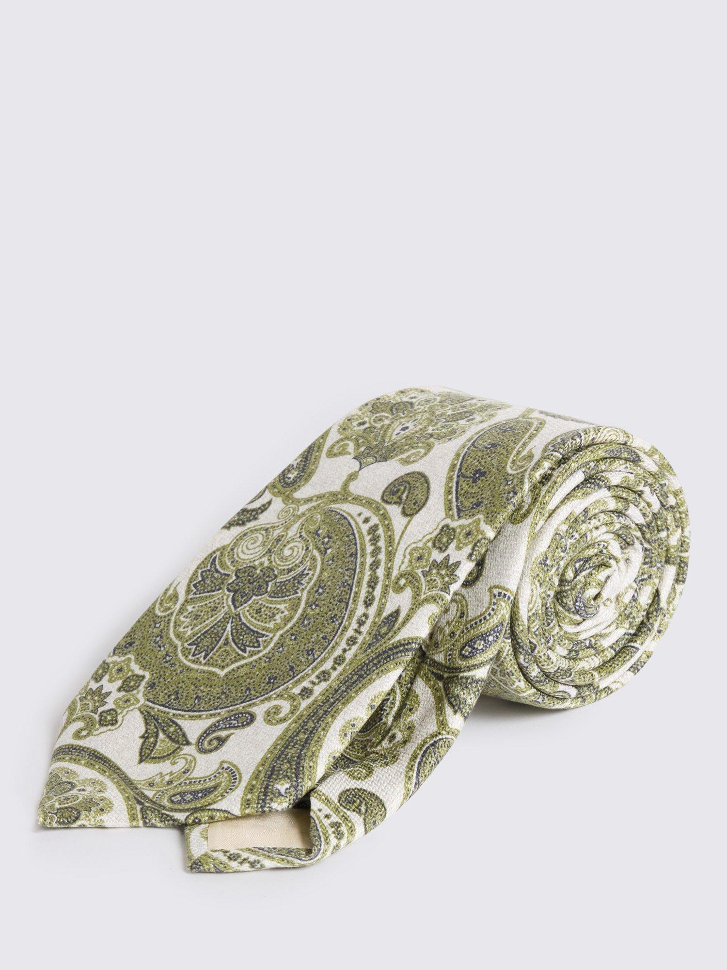 Product image 1 of 2, which shows Moss Silk Paisley Tie, White/Green/Navy