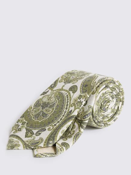 Moss Italian Silk Paisley Tie, White/Green/Navy