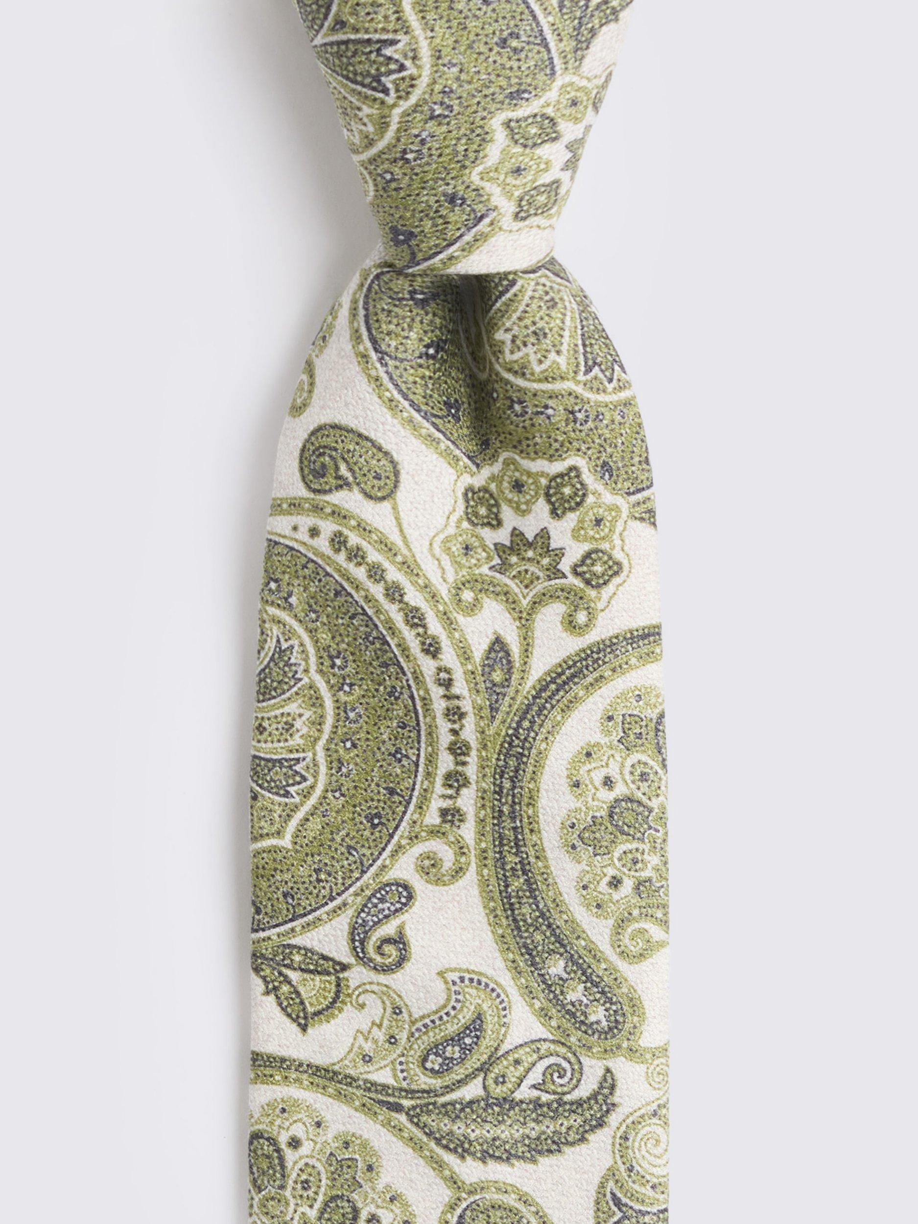 Product image 2 of 2, which shows Moss Silk Paisley Tie, White/Green/Navy