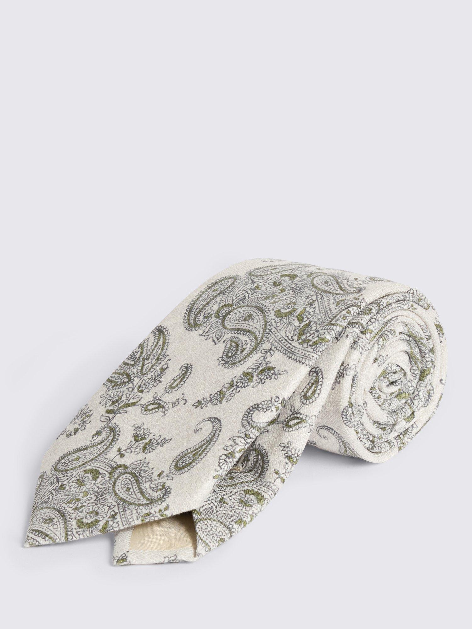 Product image 1 of 2, which shows Moss Silk Paisley Tie, White/Khaki