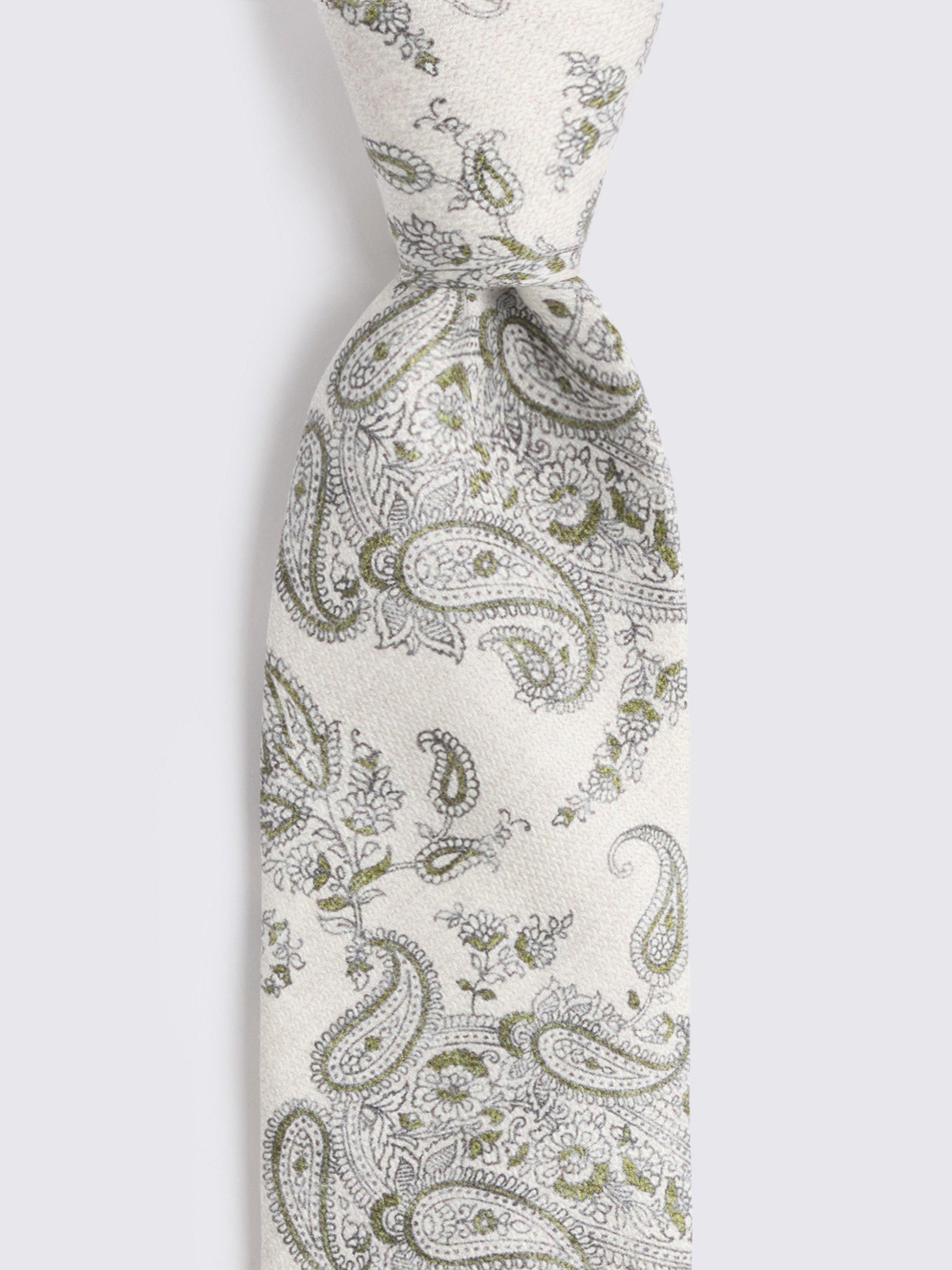 Product image 2 of 2, which shows Moss Silk Paisley Tie, White/Khaki