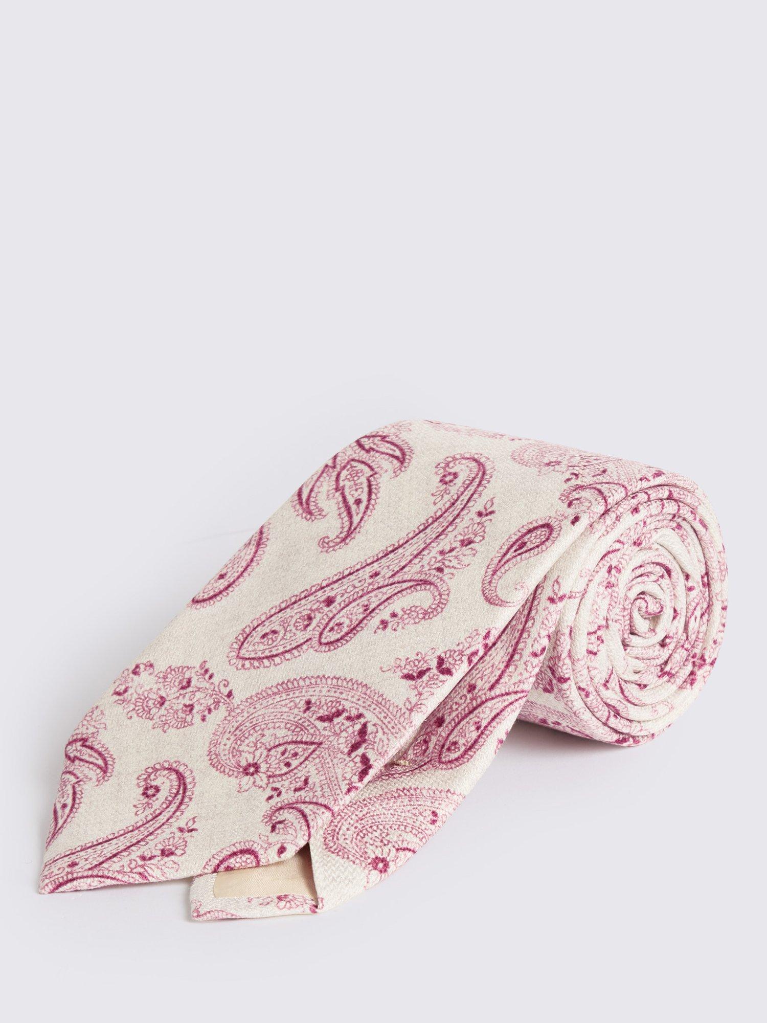 Product image 1 of 2, which shows Moss Silk Paisley Tie, White/Pink