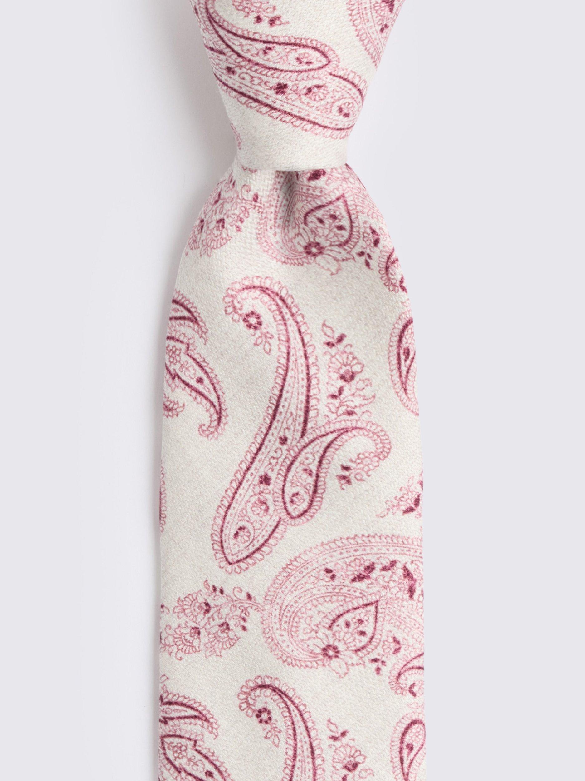 Product image 2 of 2, which shows Moss Silk Paisley Tie, White/Pink