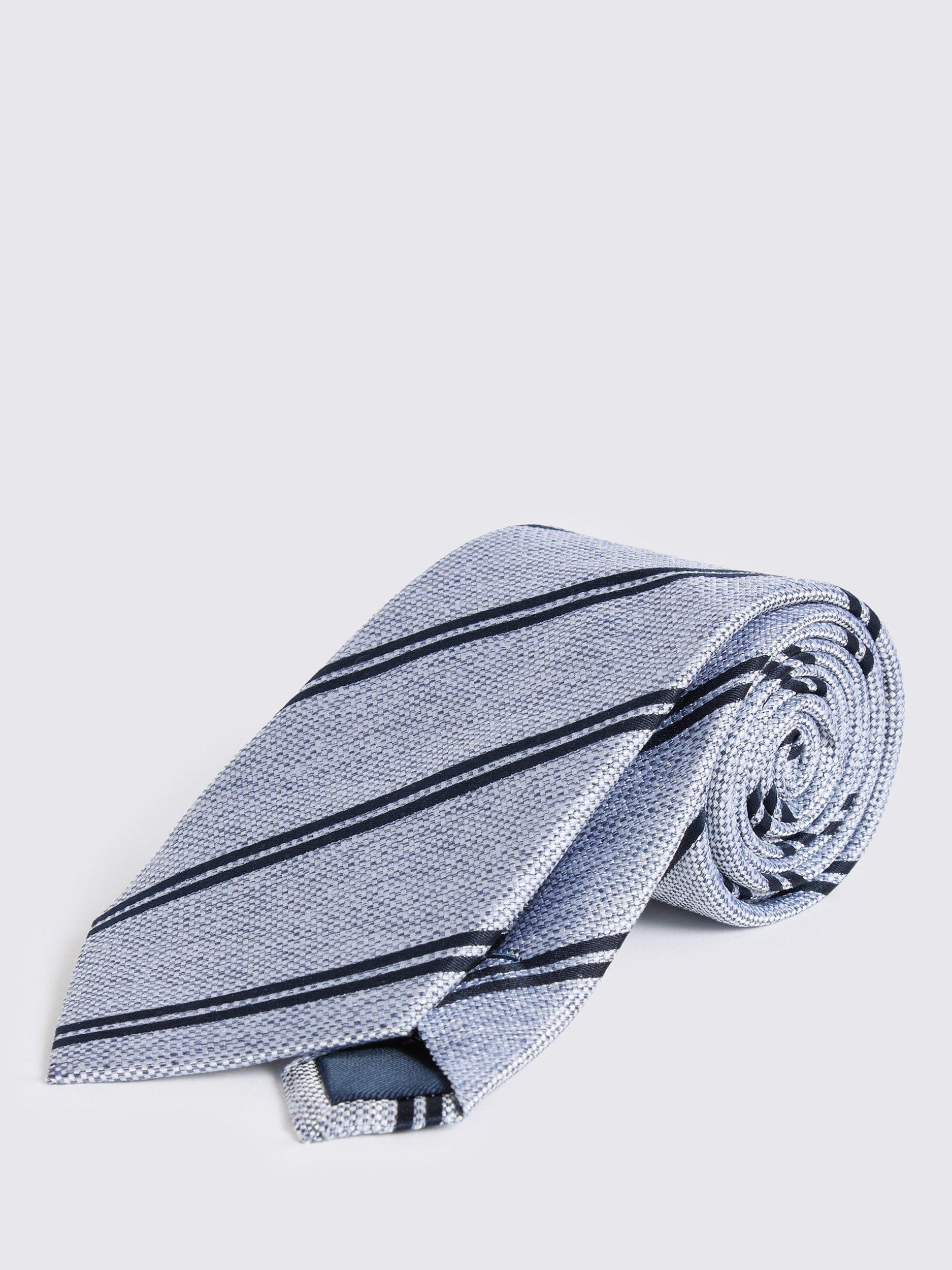 Product image 1 of 2, which shows Moss Silk Striped Tie, Light Blue/Navy