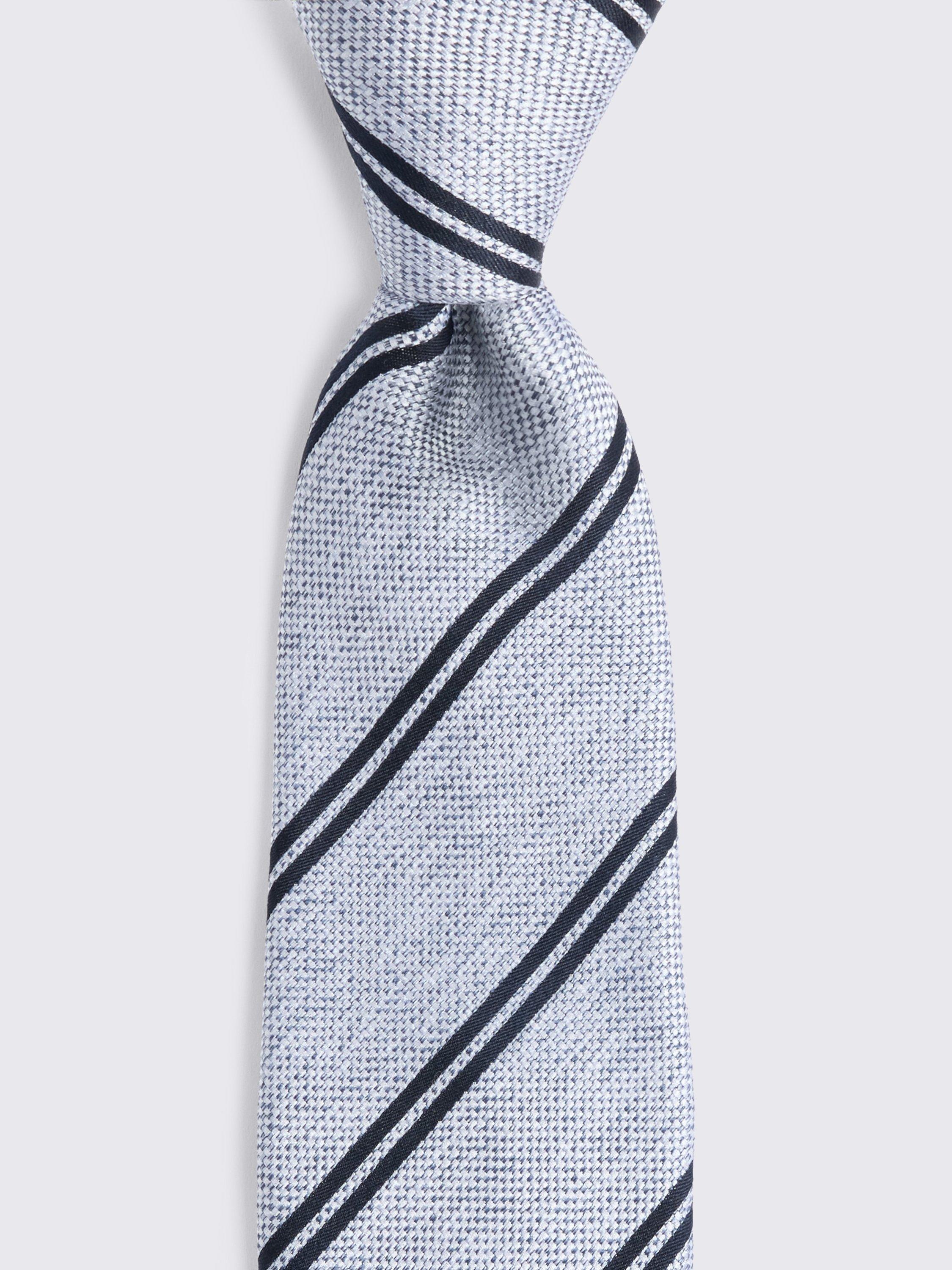 Product image 2 of 2, which shows Moss Silk Striped Tie, Light Blue/Navy