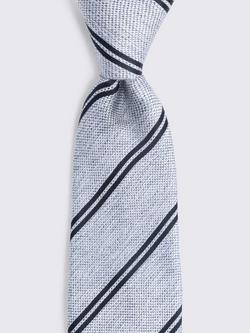 Moss Silk Striped Tie, Light Blue/Navy - view 2, Light Blue/Navy