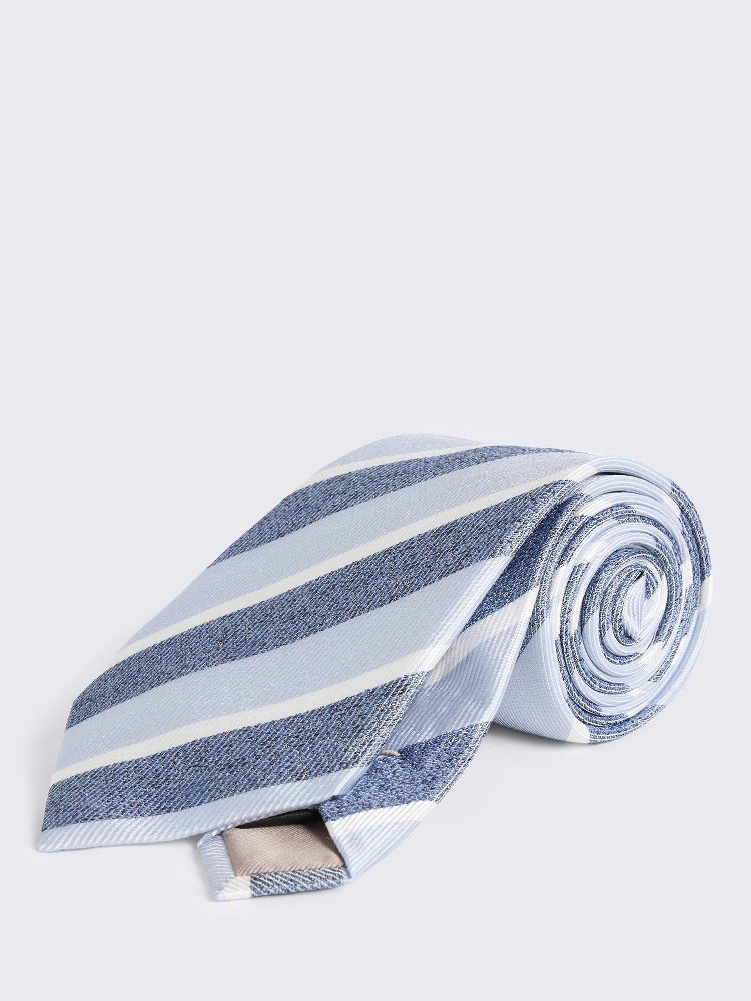 Product image 1 of 2, which shows Moss Silk Striped Tie, Blue/White