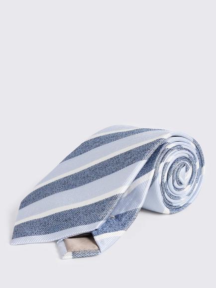 Moss Silk Striped Tie, Blue/White, Blue/White