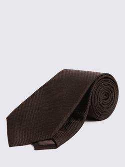 Moss Silk Semi Plain Tie, Dark Brown, Dark Brown