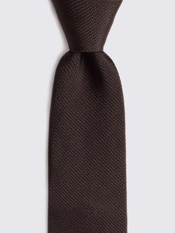 Moss Silk Semi Plain Tie, Dark Brown - view 2, Dark Brown
