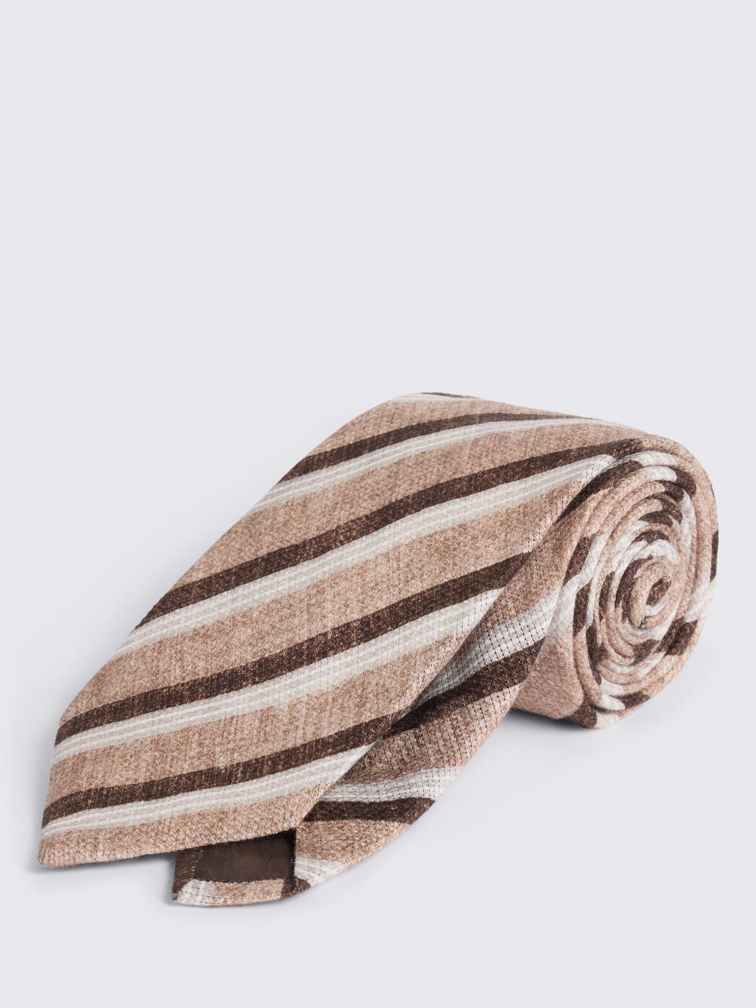 Product image 1 of 2, which shows Moss Linen Blend Striped Tie, Brown/White