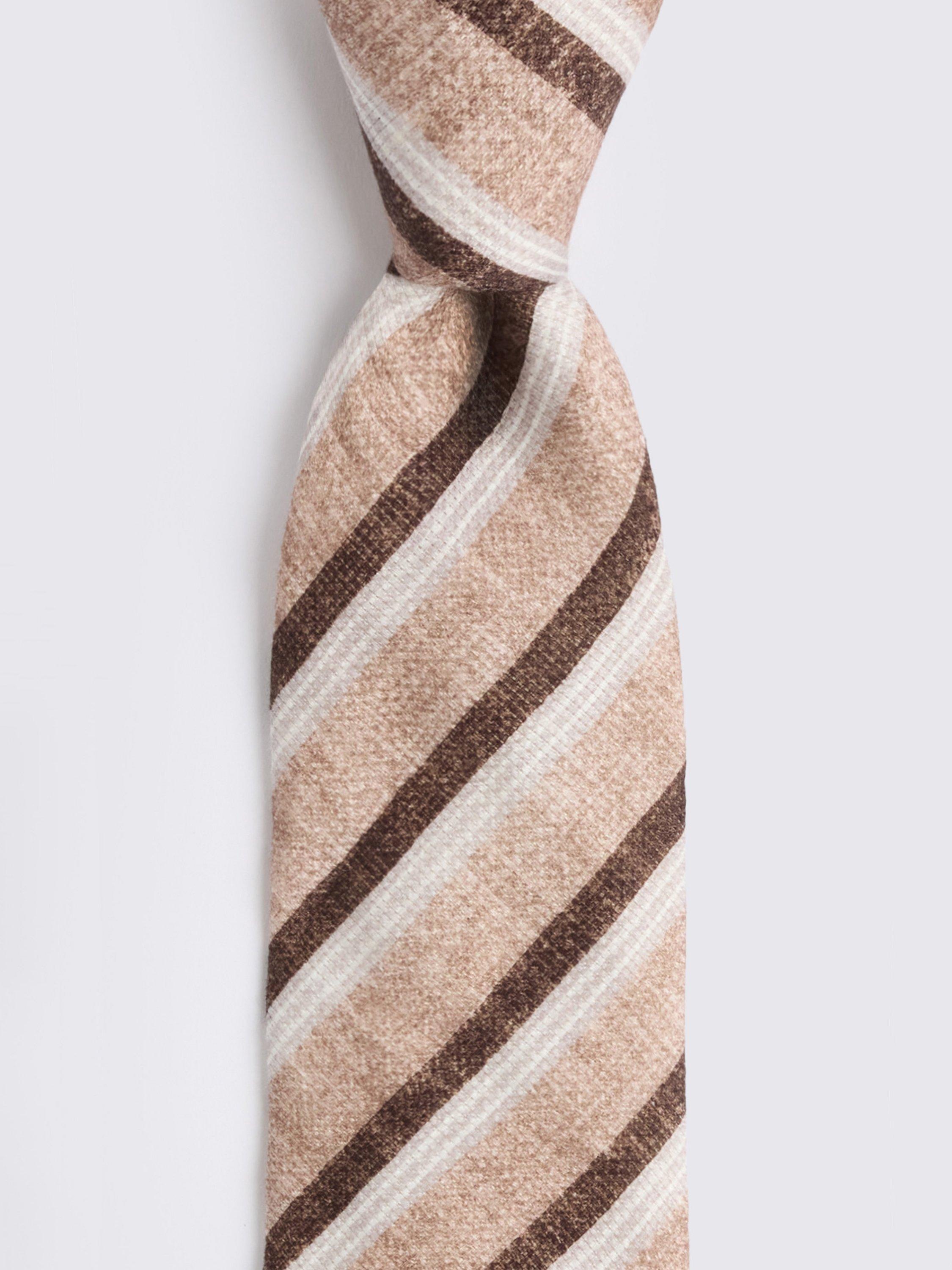 Product image 2 of 2, which shows Moss Linen Blend Striped Tie, Brown/White