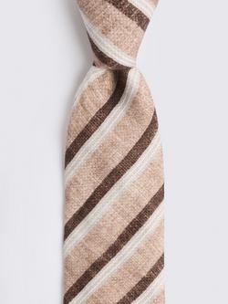 Moss Linen Blend Striped Tie, Brown/White - view 2, Brown/White
