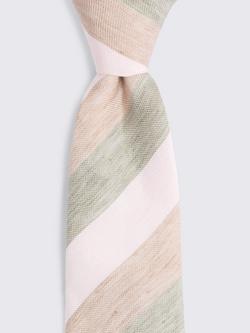 Moss Linen Blend Striped Tie, Green/Pink - view 2, Green/Pink