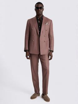 Moss Slim Fit Double-Breasted Linen Suit Jacket, Mauve - view 2, Mauve