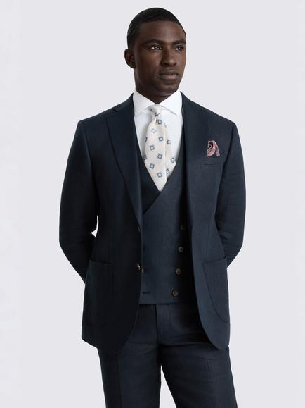 Moss Slim Fit Twill Linen Suit Jacket, Navy, Navy