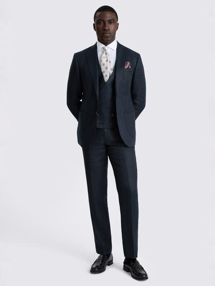 Moss Slim Fit Twill Linen Suit Jacket, Navy - view 2, Navy