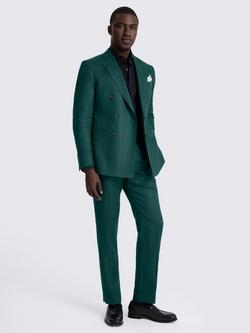 Moss Slim Fit Double-Breasted Linen Suit Jacket, Emerald - view 2, Emerald