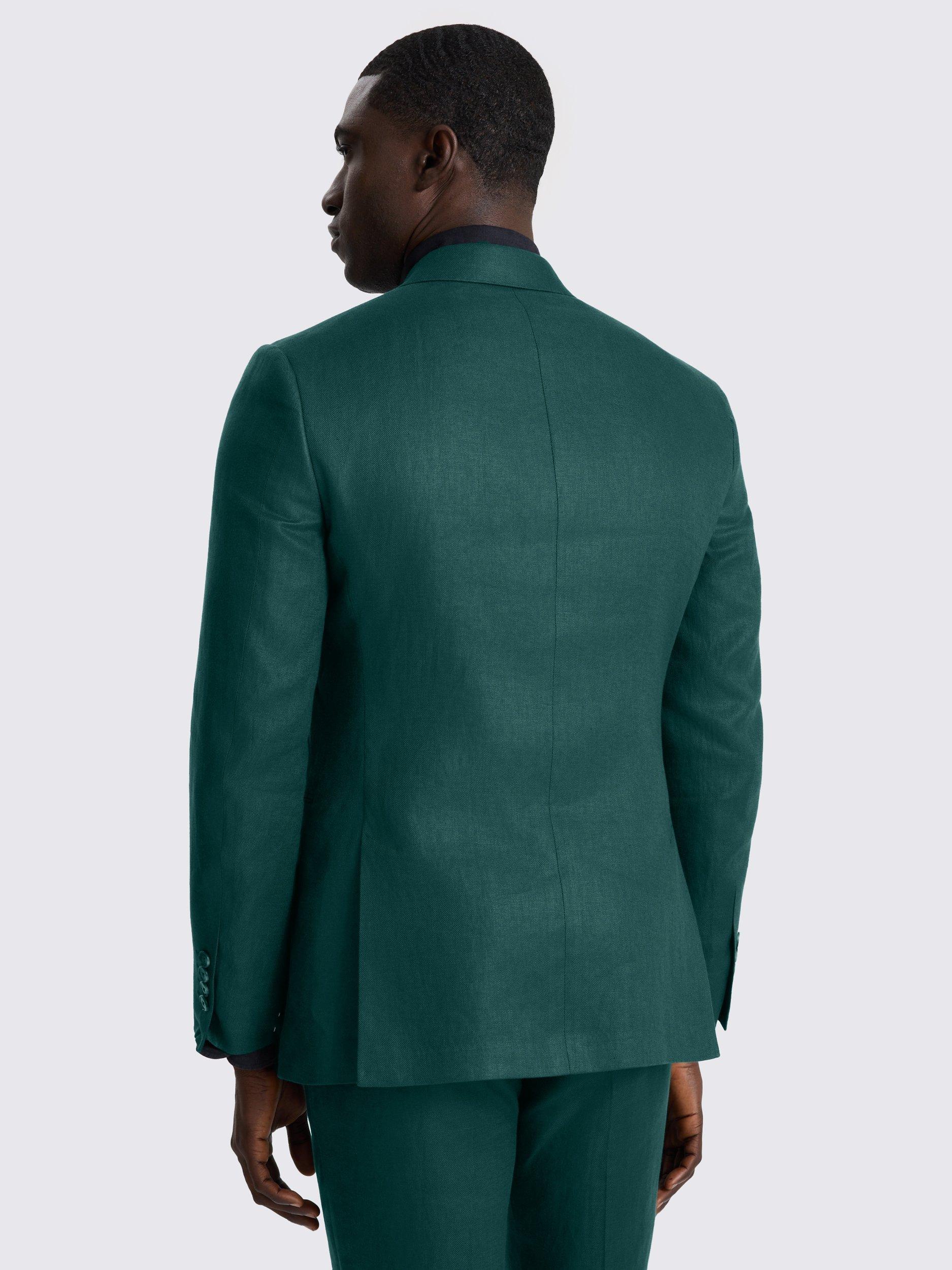 Product image 3 of 5, which shows Moss Slim Fit Double-Breasted Linen Suit Jacket, Emerald, 36S