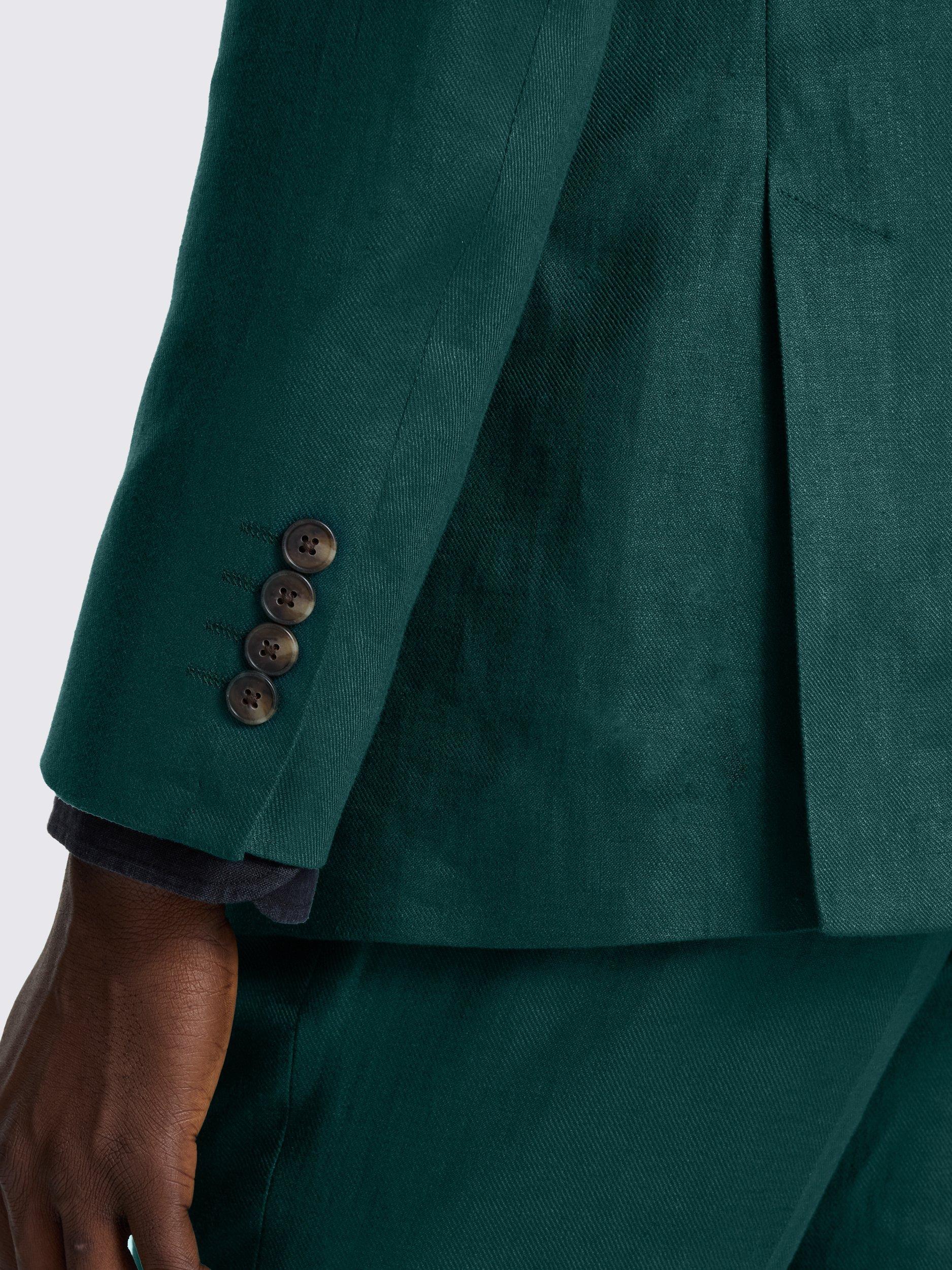 Product image 4 of 5, which shows Moss Slim Fit Double-Breasted Linen Suit Jacket, Emerald, 36S
