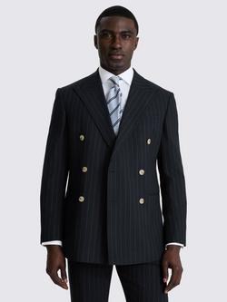 Moss Tailored Fit Double-Breasted Striped Suit Jacket, Navy, Navy