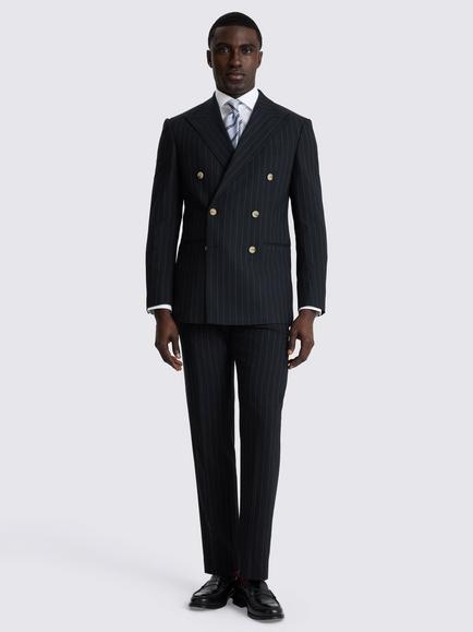 Moss Tailored Fit Double-Breasted Striped Suit Jacket, Navy - view 2, Navy