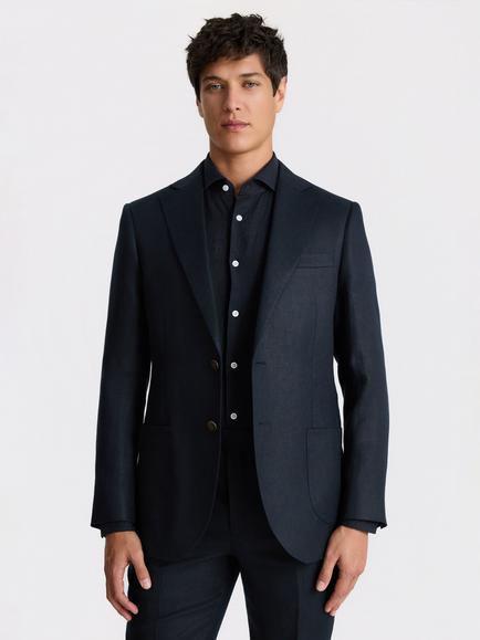 Moss Tailored Fit Twill Linen Suit Jacket, Navy