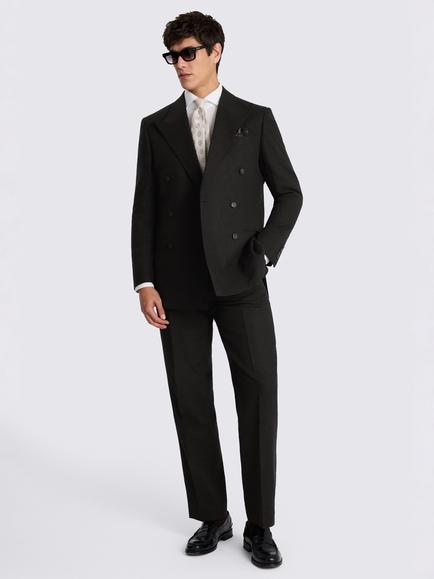 Moss Relaxed Fit Twill Linen Blend Double Breasted Suit Jacket - view 2, Black