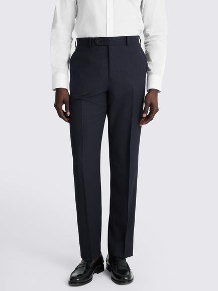Moss Regular Fit Check Wool Suit Trousers, Navy