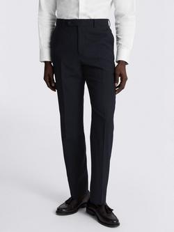 Moss Regular Fit Puppytooth Check Wool Blend Suit Trousers, Navy, Navy
