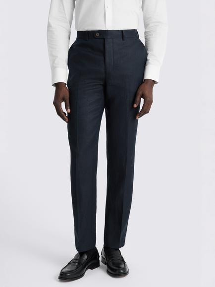 Moss Slim Fit Twill Linen Suit Trousers, Navy, Navy
