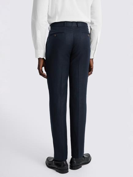 Moss Slim Fit Twill Linen Suit Trousers, Navy - view 2, Navy