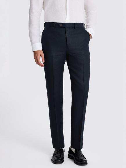Moss Tailored Fit Twill Linen Suit Trousers, Navy