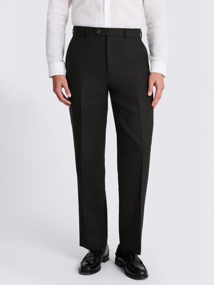 Moss Relaxed Fit Twill Linen Blend Suit Trousers, Black