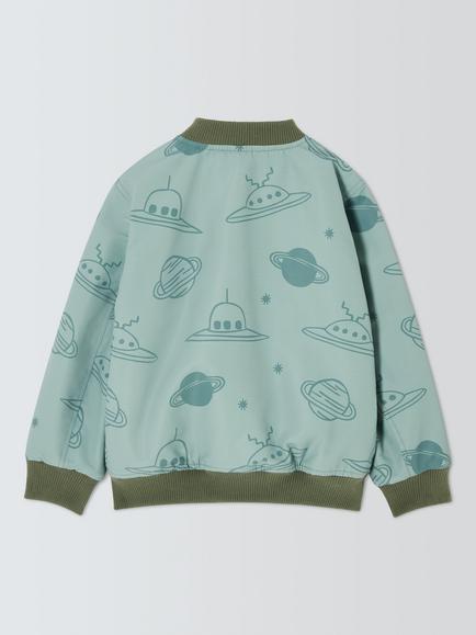 John Lewis Kids' Reversible Nightsky Bomber Jacket, Olivine/Print - view 2, Olivine/ Print